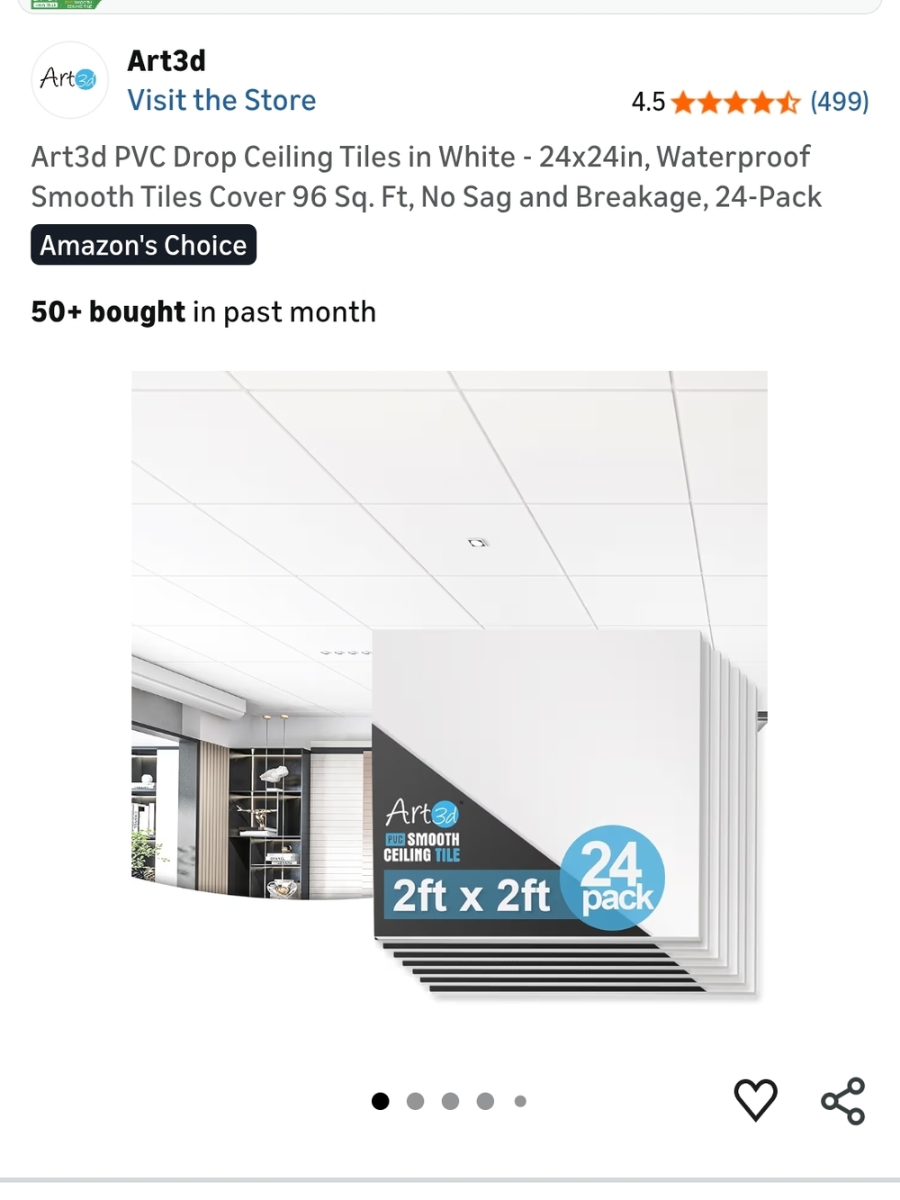 Art3d White Drop Ceiling Tiles - 24 Pack (2ft x 2ft)